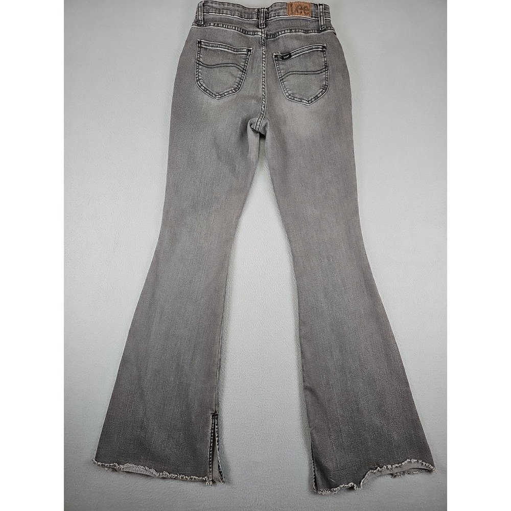 Lee Heritage Inspired Size 4 High Rise Flare Denim Jeans Slit Hem Dusty Black - Picture 7 of 10